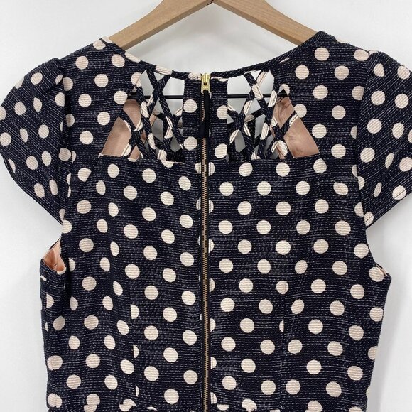 Anthropologie Nicola Polka Dot Fit & Flare Black Cream Cutout Size 0 - Picture 7 of 11